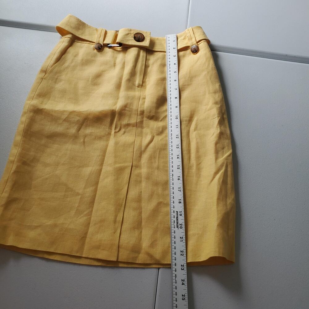Talbots Skirt Womens 6 Butter Yellow Linen Pencil Knee Length Office Preppy Belt - Picture 8 of 11